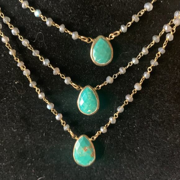 NEW RACHEL REINHARDT RUSSIAN AMAZONITE & LABRADORITE TRIPLE NECKLACE - Picture 2 of 7